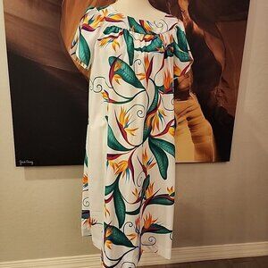 Hilo Hattie White Dress with Green and Orange Floral Design